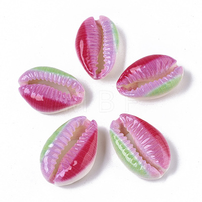 Printed Natural Cowrie Shell Beads X-SSHEL-R047-01-A09-1