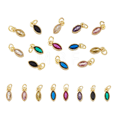 16Pcs 8 Colors Real 18K Gold Plated Brass Micro Pave Cubic Zirconia Charms ZIRC-DC0001-07-1