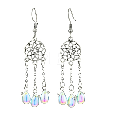 Glass Teardrop Tassel Chandelier Earrings EJEW-JE07177-1