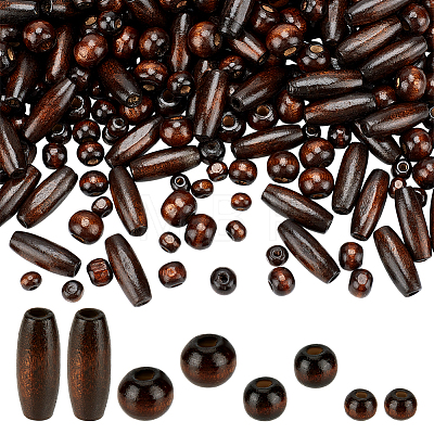 480Pcs 4 Styles Retro Wooden Beads WOOD-PH0003-63-1