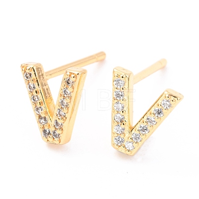 Brass Micro Pave Clear Cubic Zirconia Stud Earrings EJEW-O103-16G-1