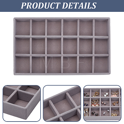 1Pc 18 Grids Wood Covered with Velveteen Jewelry Display Trays AJEW-CN0007-03-1