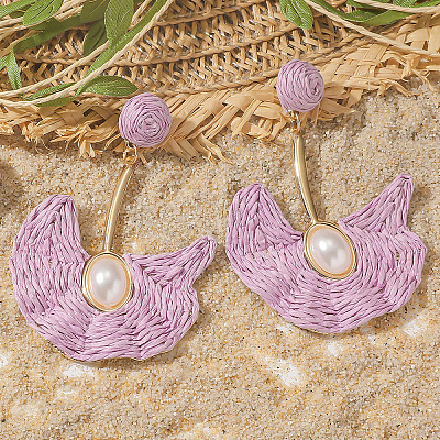 Alloy Raffia Fan Dangle Stud Earrings FS-WGB8543-08-1