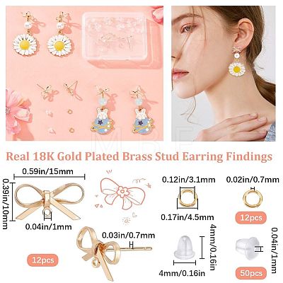 12Pcs Brass Stud Earring Findings DIY-CN0002-48-1