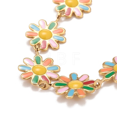 Enamel Daisy Link Chains Bracelet BJEW-P271-01G-02-1