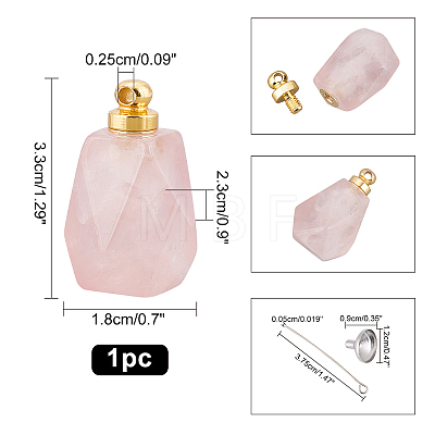  Natural Rose Quartz Perfume Bottle Pendant G-NB0003-58C-1