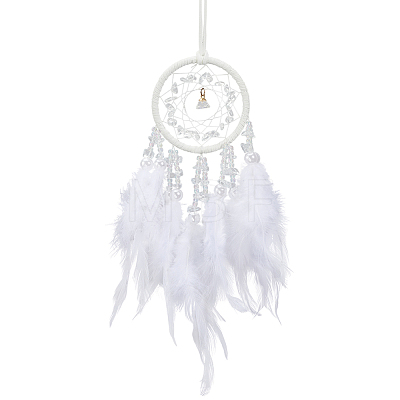 1Pc Natural Gemstone Chips Woven Net/Web with Feather Hanging Ornaments AJEW-CN0005-48A-1
