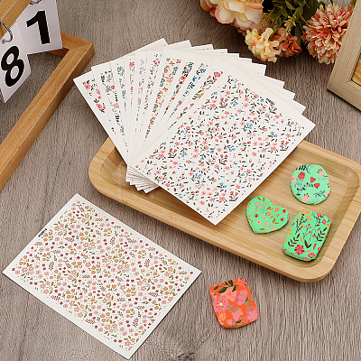 CRASPIRE 16 Sheets 16 Style Flower Pattern Ceramics Clay Water Transfer Paper DIY-CP0010-38-1