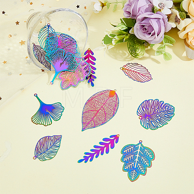 14Pcs 7 Style 201 Stainless Steel Filigree Big Pendants FIND-FH0007-86-1