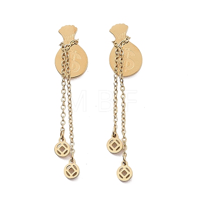304 Stainless Steel Dollar Sign Chain Stud Earrings EJEW-C055-02G-1