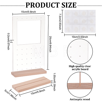 Transparent Acrylic Vertical Earring Display Stands with Wooden Base EDIS-WH0021-48A-1