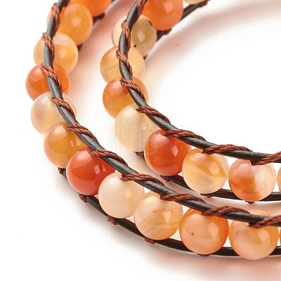 Natural Carnelian Round Beads 2 Raw Wrap Bracelet BJEW-JB07169-03-1