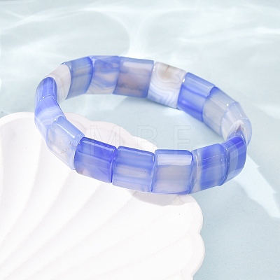 Square Natural Banded Agate(Dyed & Heated) Beaded Stretch Bracelets for Women Men GG-CBA9ACE-B14-1