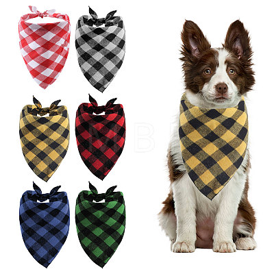 Globleland 6Pcs 6 Colors Tartan Pattern Polyester Dog Bandanas AJEW-GL0001-98-1