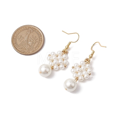 Shell Pearl with Brass Dangle Earrings for Women EJEW-TA00557-1