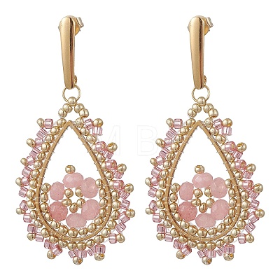 Teardeop Glass Beaded & Dyed Natural Malaysia Jade Dangle Stud Earrings EJEW-MZ00707-01-1