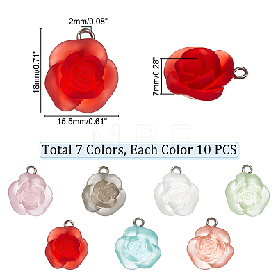   70Pcs 7 Colors Transparent Frosted Resin Rose Pendants RESI-PH0001-74-1