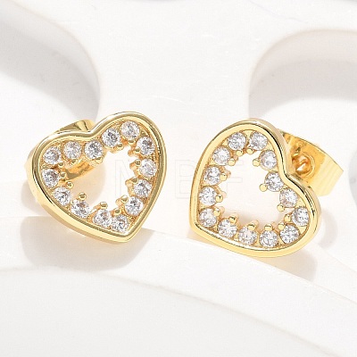 Brass Micro Pave Clear Cubic Zirconia Stud Earrings EJEW-C139-07G-1