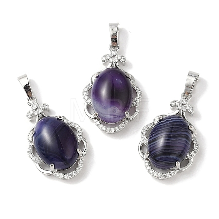 Natural Purple Banded Agate(Dyed & Heated) Oval Pendants G-NH0025-15P-03-1