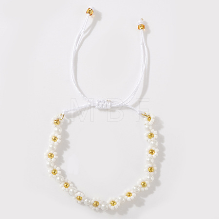 Bohemian Style Glass Seed Beads & Imitation Pearl Braided Bead Bracelets XW4926-3-1