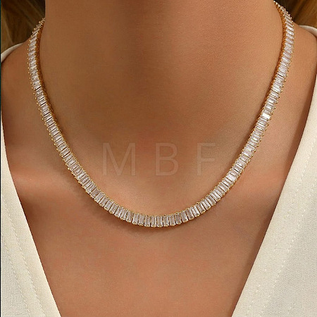 304 Stainless Steel Pave Clear 3A Cubic Zirconia Rectangle Tennis Necklaces for Women MM2615-1-1