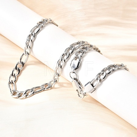 7MM 304 Stainless Steel Figaro Chain Necklaces for Women Men NJEW-B134-04B-P-1