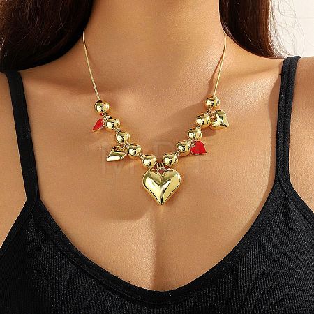CCB Plastic Heart Pendant Bib Necklaces with Alloy Clasps for Women FS-WGB3FE7-07-1