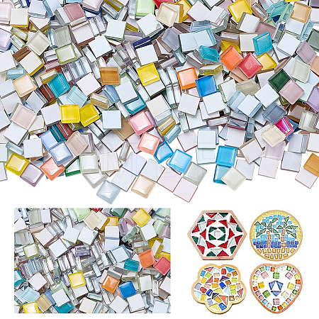 Square Glass Mosaic Cabochons GLAA-WH0033-142-1