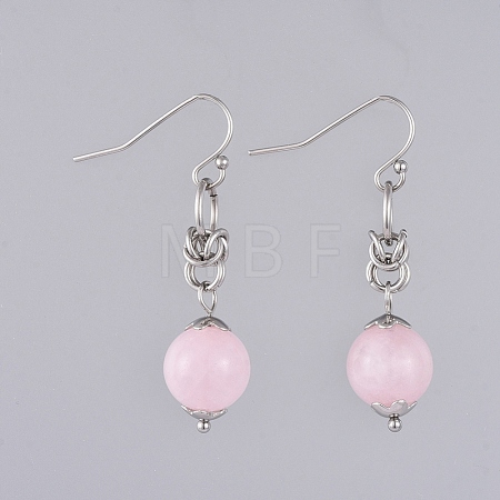 Natural Rose Quartz Dangle Earrings EJEW-JE03934-01-1