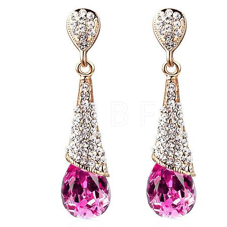 Real 18K Gold Plated Brass Rhinestone Teardrop Stud Earrings EJEW-EE0001-232D-1
