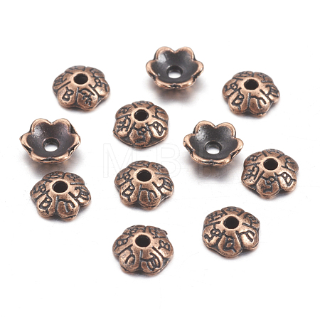 6-Petal Tibetan Style Alloy Flower Bead Caps X-TIBE-S220-R-NR-1