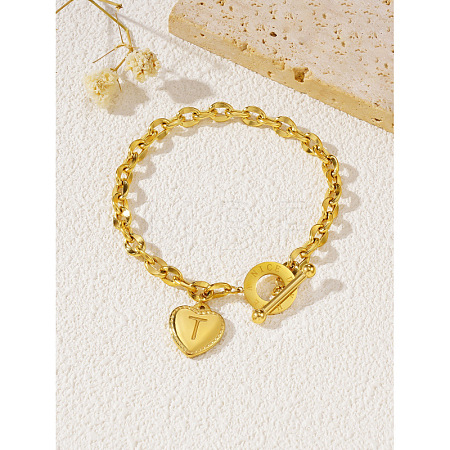 304 Stainless Steel Heart with Letter Charm Bracelets WG6E905-22-1
