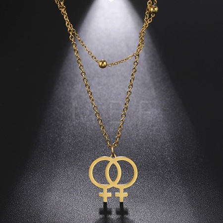 304 Stainless Steel Pendant Double Layer Necklaces WG77B0B-02-1