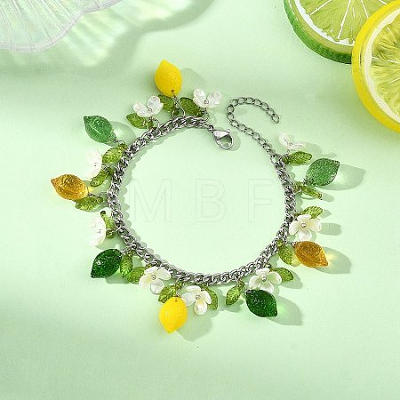 Glass & Acrylic Charm Bracelets BJEW-JB13974-1
