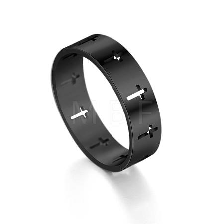 Stainless Steel Cross Finger Ring RELI-PW0001-003G-EB-1