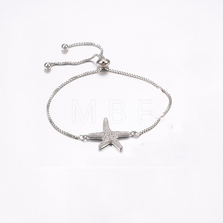 Clear Cubic Zirconia Starfish/Sea Stars Link Silder Bracelets BJEW-F296-13P-1