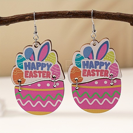 Easter Cartoon Printed Wood Dangle Earrings FS-WG710AE-07-1