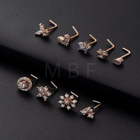 316L Surgical Stainless Steel White Cubic Zirconia L-Shaped Nose Rings WG135CD-09-1