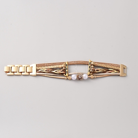 PU Leather & Alloy Rhinestone Watch Band with ABS Imitation Plastic Pearl & Flower Charm FIND-SZC0007-26A-1
