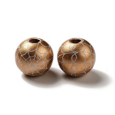 Halloween Printed Spider Webs Colored Wood European Beads WOOD-K007-04D-1