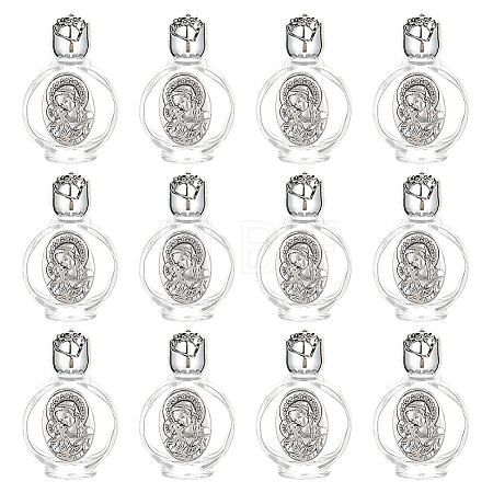 Virgin Mary Decorated Glass Empty Holy Water Bottles for Religious AJEW-WH0410-374A-1