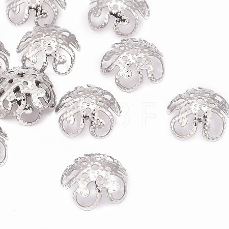 201 Stainless Steel 5-Petal Flower Filigree Fancy Bead Caps STAS-E088-01-1