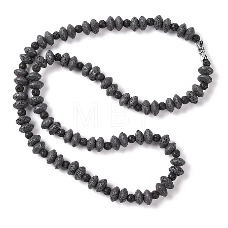 Rondelle & Round Natural Lava Rock Beaded Necklaces NJEW-Q341-10-1