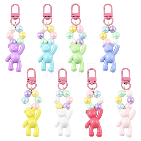 8Pcs 8 Colors Opaque Acrylic Round Bead & Bear Pendant Decorations HJEW-YW00366-1