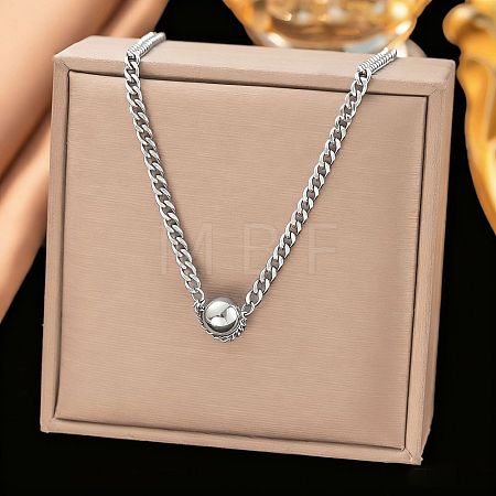 304 Stainless Steel Round Pendant Curb Chain Necklaces for Women WG924E6-03-1