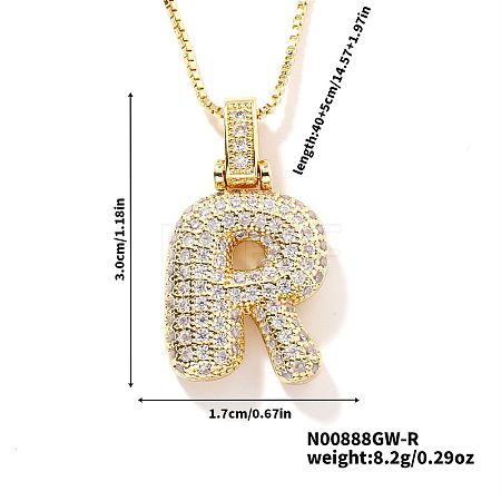 Elegant Brass Micro Pave Clear Cubic Zirconia 3D Initial Necklaces DV4415-15-1