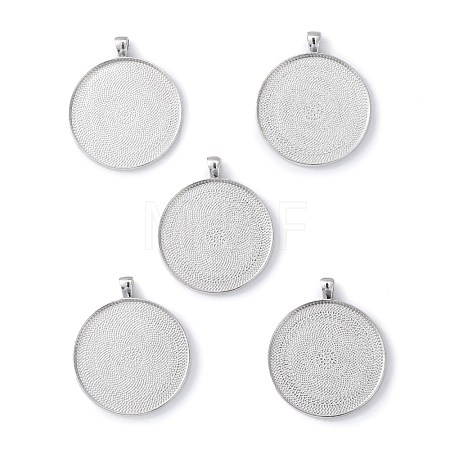 Tibetan Style Flat Round Alloy Big Pendant Cabochon Settings TIBEP-Q049-09AS-RS-1