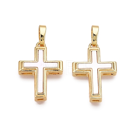 Brass & Shell Pendants KK-N254-210G-1