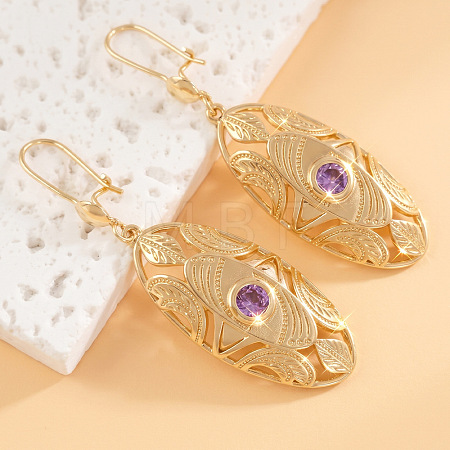 Brass Micro Pave Cubic Zirconia Hoop Dangle Earrings WG2ED89-02-1