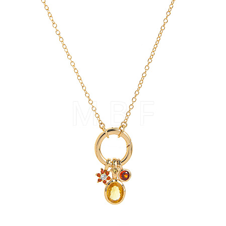 Brass Pave Cubic Zirconia Oval Flower Birth Stone Penant Necklaces with Synthetic Opal for Women WG88A4B-03-1
